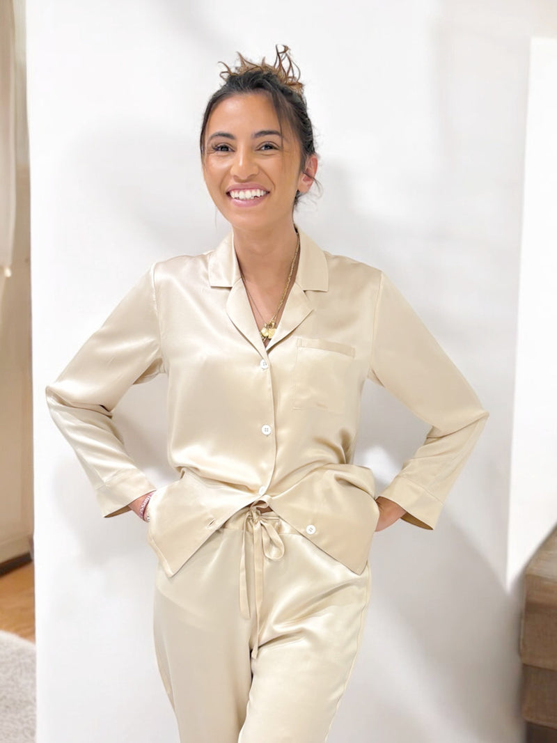 chemise de pyjama femme en soie 22 mommes beige 