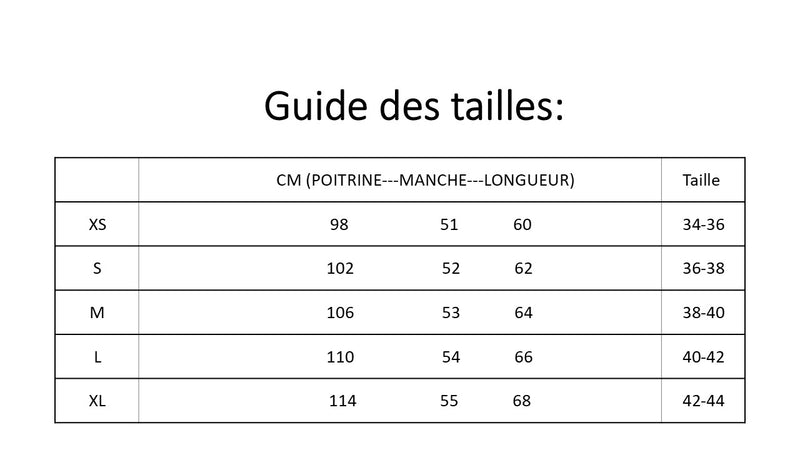 guide des tailles pour chemise de pyjama en soie 