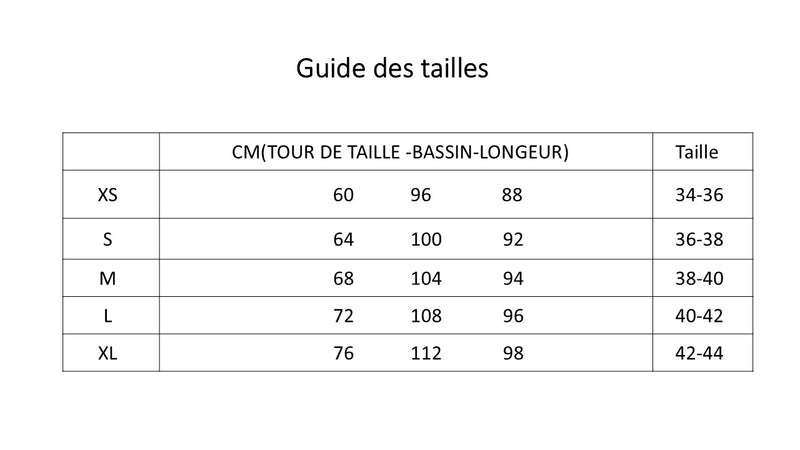 guide des tailles pour pantalon de pyjama en soie 