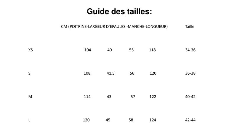 guide des tailles pour peignoir en soie Délicatesse