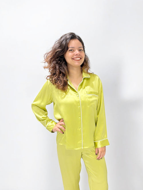 pyjama en soie vert claire long ensemble 