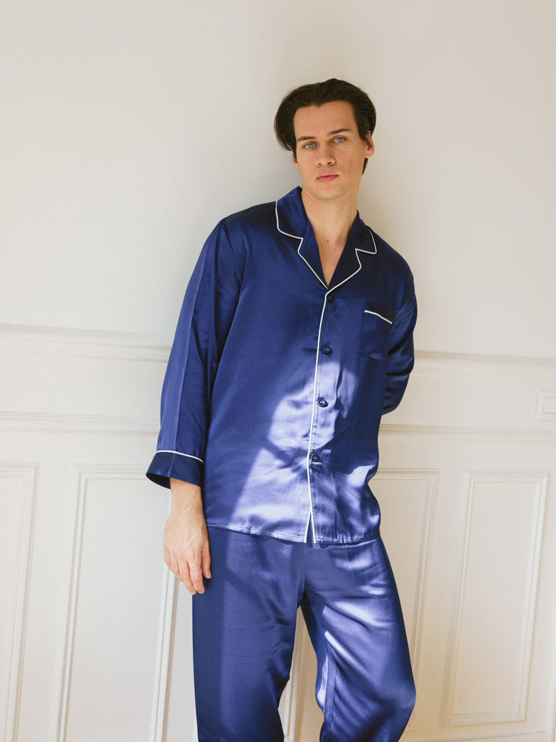 pyjama homme en soie bleu 
