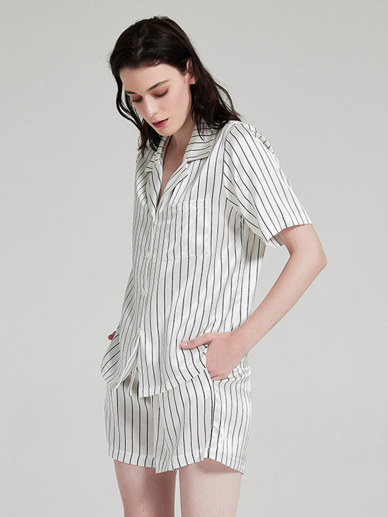 Chemise de pyjama en soie blanche et noire 19 mommes GLAMOUR