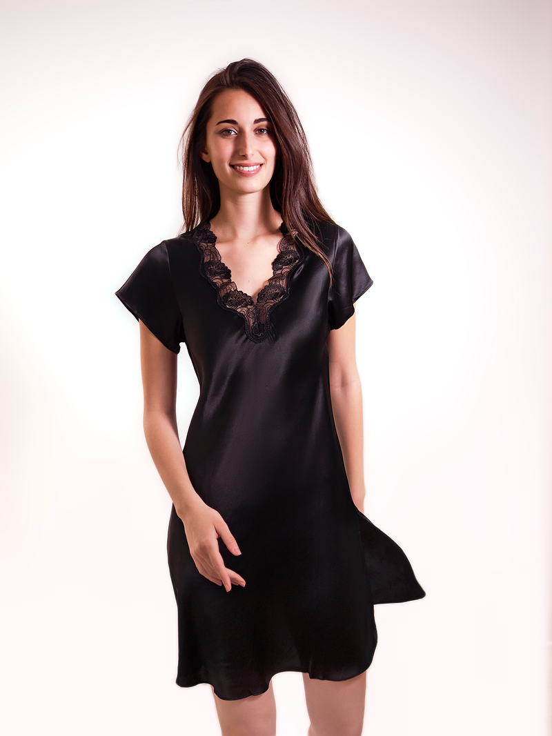 chemise de nuit noir soie